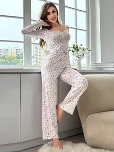 Women's Floral Print Long Sleeve Pajama Set, Soft Breathable Fabric, Casual Home Wear, Elegant & Comfortable Sleepwear for Daily Use
