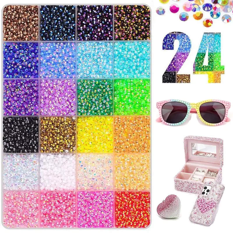 24 Color 18000Pcs Gem DIY Bedazzling Kit with Mixed Resin Rhinestones & Tweezers,Pick up Pen and Gifted Tools for DIY Crafts Apparel Nail Art Supplies. Bedazzler Kit with Gifted Tools for Bedazzle Thing Crafting Book Nail Art