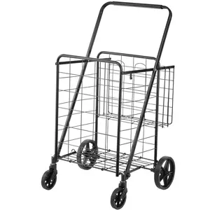 Folding Shopping Cart, Jumbo Grocery Cart with Double Baskets, 360 °   Swivel Wheels, Heavy Duty Utility Cart, 110 LBS Large Capacity Utility Cart for Laundry, Shopping, Grocery, Luggage