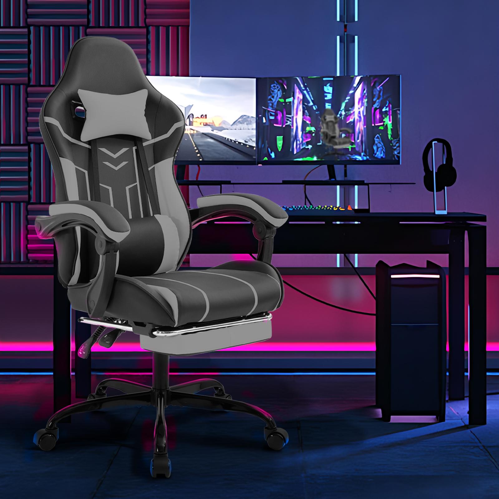 Video Game Chair Gaming Chair with Footrest, Ergonomic Computer Chair with Headrest,Lumbar Support Comfy Chair Recliner with Headrest, Fixed Up Armrest, Height Adjustable with 360° Swivel, for Adults