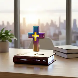 Artwork Light Luxury Magnetic Levitation Cross Table Lamp with Colorful Changing Starry Sky Book Base Ornament for Home Decor
