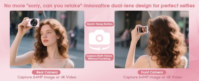 Dual-camera fully automatic digital camera 64MP, built-in beauty filter, 4K retro CCD card camera, 18x, 2000 mAh, free 32GB TF card, OTG