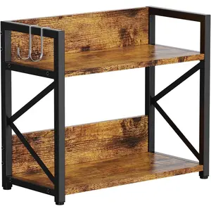 2Tier Kitchen Counter Shelf Organizer Coffee Bar Station Organizer for Countertop Space Saving Spice Rack, Desk Shelf Riser, Coffee Bar Accessories Rustic Brown, Medium