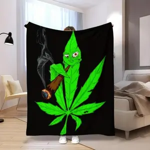 Soft Funny Throw Blanket Cute Contemporary Flannel With Leaf Character Design Digital Print,Polyester,All-Season Blanket For Home Decor,Office,and Outdoor Camping gift  Dream Weave Home