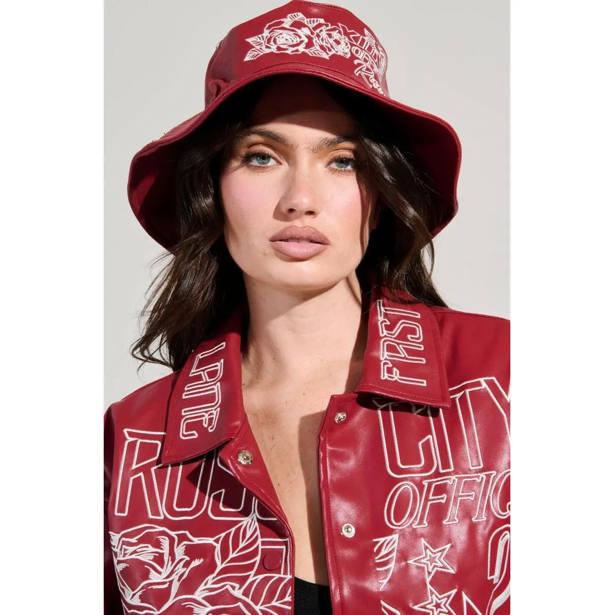 ROSE CITY EMBROIDERED PU BUCKET HAT