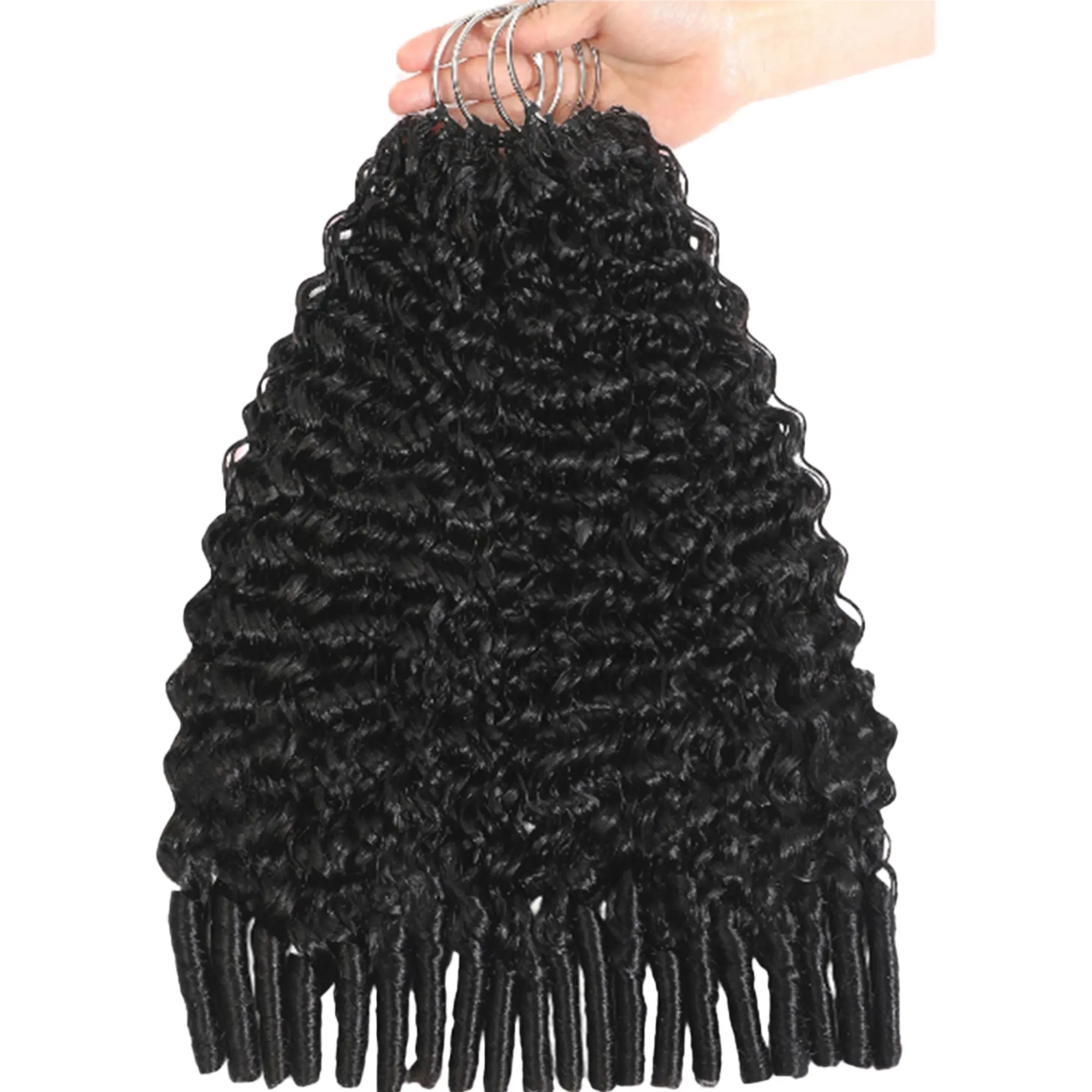 Human Crochet Hair Pre Looped 60g Burmese Curly Feather Crochet Real Human Hair Extensions Reusable Invisible Pre-Separated Knotless 100% Virgin Human Hair Crochet Bundles 20 Inch Natural Black