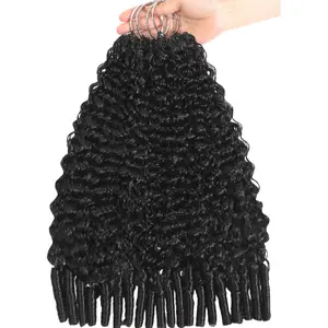 Human Crochet Hair Pre Looped 60g Burmese Curly Feather Crochet Real Human Hair Extensions Reusable Invisible Pre-Separated Knotless 100% Virgin Human Hair Crochet Bundles 20 Inch Natural Black