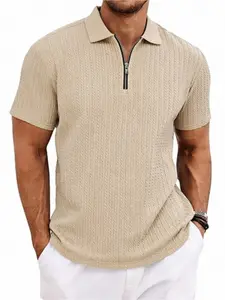 Men's Summer Casual Knit Sweater, Textured Golf Commute Simple Short Sleeve Polo Shirt, American Style New Arrival