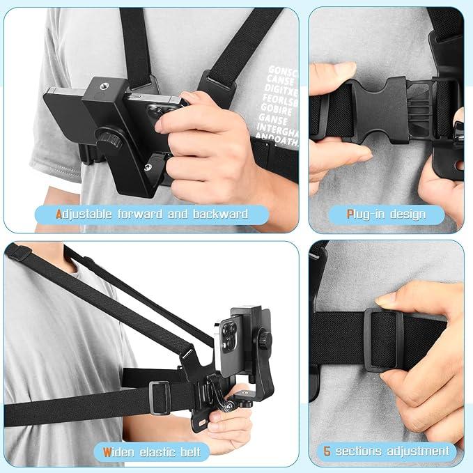 Premium Chest Phones Holder strap Capture Amazing TikTok Videos Hands-Free | Great for Vlogging, Fitness, Hiking, Cycling | Universal Fit for Smartphones | Stable, Lightweight, and Adjustable |Clip Cellphone Stand Mount Rubber