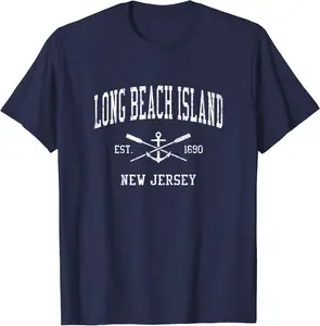 Long Beach Island NJ Vintage Crossed Oars & Boat Anchor Spor T-Shirt - Jamespatric Shop 35B091Y1BFDH