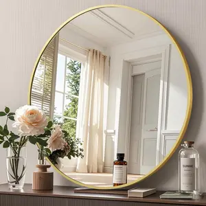 Gold round mirror 24 inch metal frame circle mirror round bathroom mirror for wall decor gold mirror for living room bathroom wall entryway