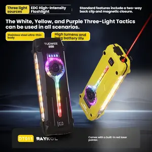 Rechargeable EDC Flashlight, Flat Tactical Flashlight 1200 Lumens with 11 Light Modes & Stepless Dimming, Magnetic Base & Dual Clip, White & Warm Light Combo, UV Mode, Red Light Beam, RGB Modes, Compact Aluminum EDC Light