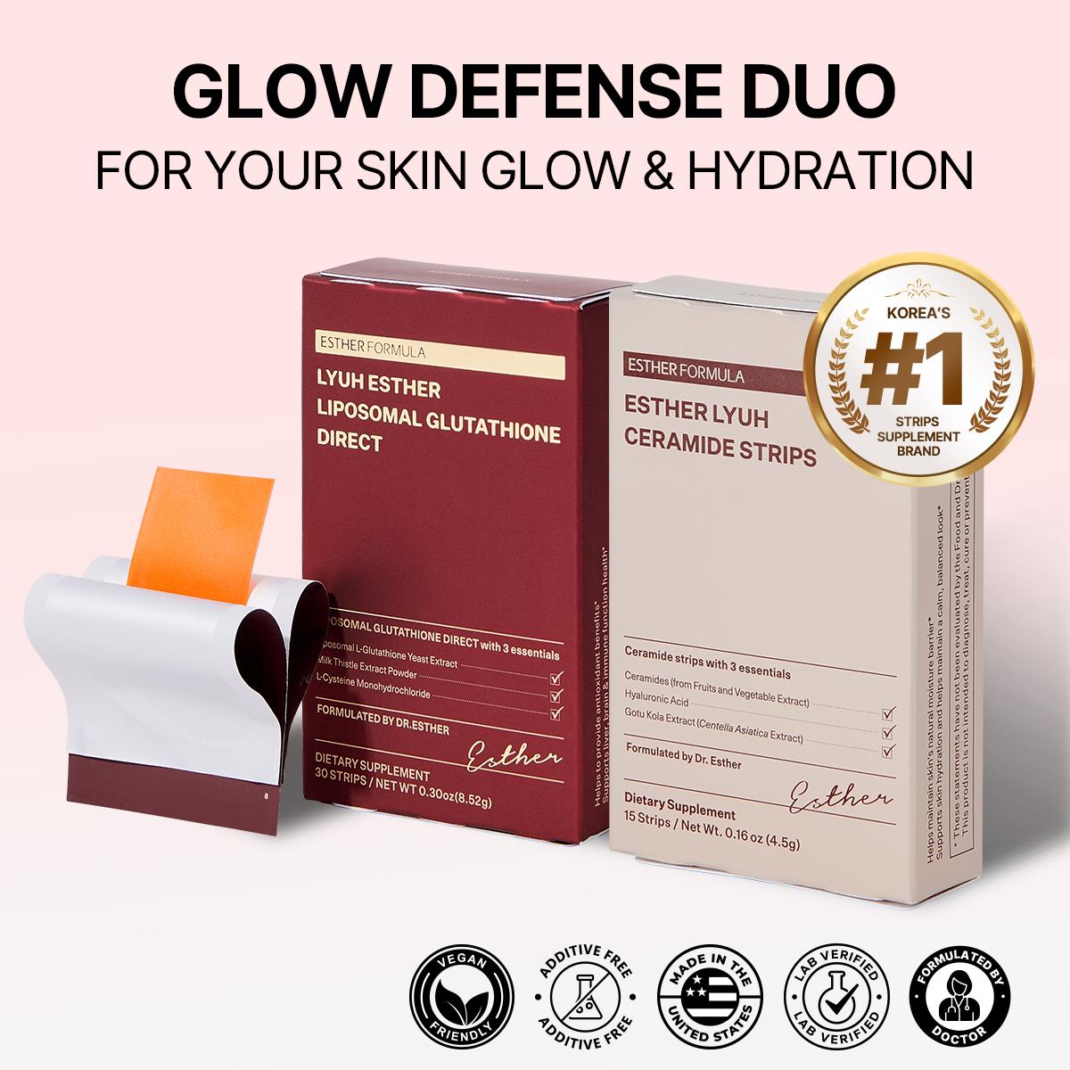 ESTHER FORMULA Glutathione & Ceramide Strips Set | Glow Defense Duo | (45 Strips | 30 + 15) Skin Repair Hyaluronic Acid
