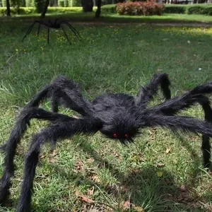 35" Giant Spiders Halloween Decorations Outdoor, Realistic Black Fake Spider Props Scary for Yard Indoor Outdoor Home Haunted House Creepy Halloween Party Decor