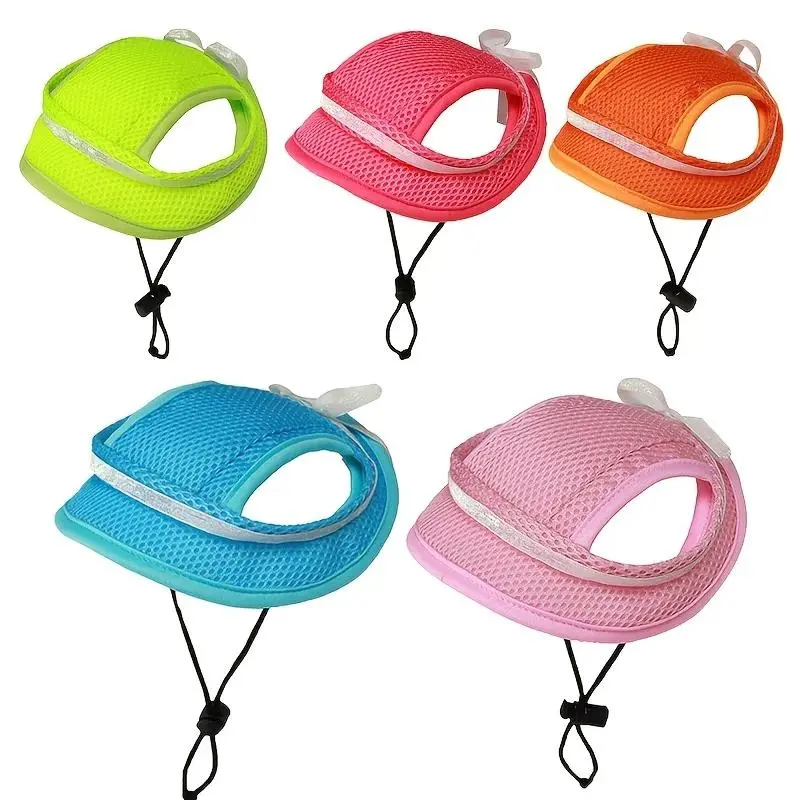 Summer New Breathable Mesh Fleece Pet Hat - Princess Bow, Eye Protection, Adjustable S-M-L, Ear-Exposed Sunshade Cap for Small Dogs & Cats