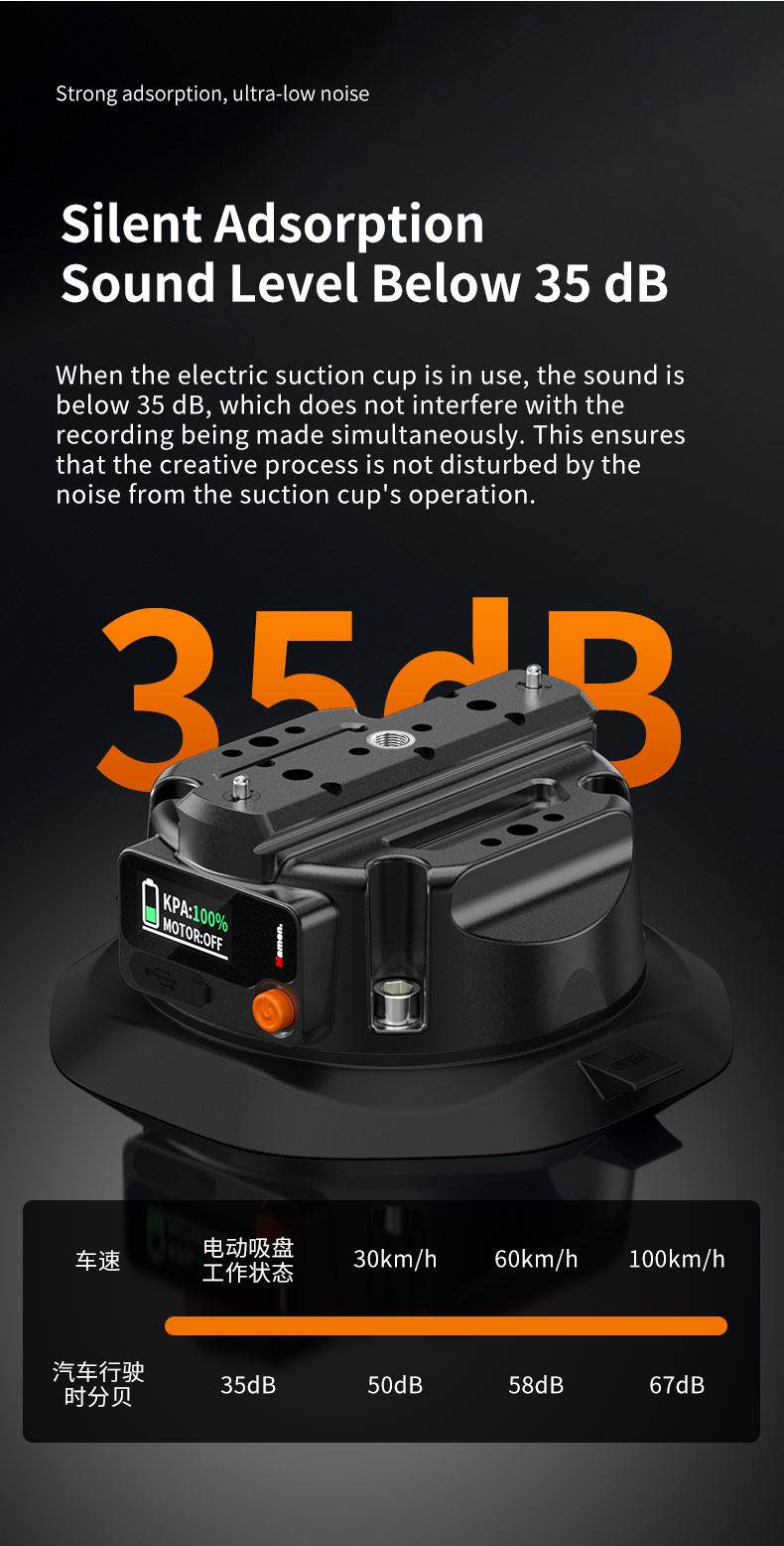 4.5-in Motorized Suction Cup Mount, Camera Stand with Display, Pneumatic Vacuum Design, 3 kg (6.6 lbs) Max Load, Compatible with Lightweight Cameras, Camcorders, Mobile Devices, Screen-Mounted Supports