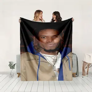 1 piece Portrait photo of American rapper Fetty Wap themed flannel blanket, Flannel throw blanket, suitable for sofas and beds, all-season use, super soft and warm, digital printing, 100% polyester material, machine washable
