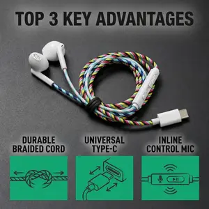Creative Wearable Bracelet Earbuds, Type-C Wired In-Ear Braided Anti-Tangle Cable, Trendy Music Accessory, Multifunctional Portable Gift