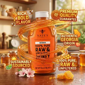 Nate's Georgia 100% Pure, Raw & Unfiltered Honey, 32 oz. Squeeze Bottle - All-natural Sweetener