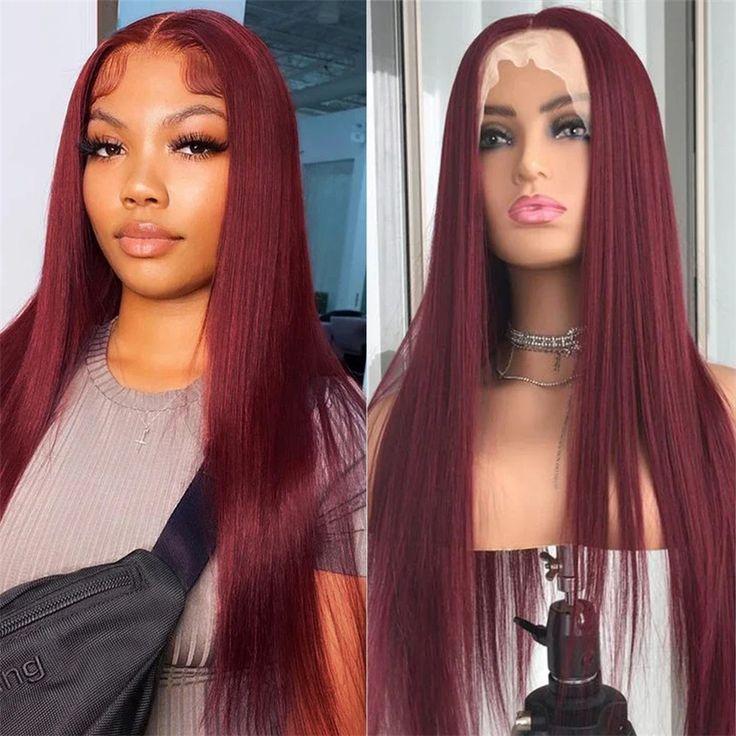Tuneful 180% Density 99j Burgundy HD Transparent Lace Frontal Wigs Hair 99J 13x6 Straight Hair Wig Wine Red Colored Hair Wig 99j Wig for Black Women