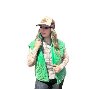 Women's Green Quilted Vest for Warmth and Style - Tops, Womenswear puffer vest zipper vest green  vest