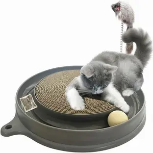 Scratcher  with Ball Track - 3 in 1 Interactive  ,  Scratch Pad with  Ball  and Plush    for Indoor Cats and Kittens (Gray)