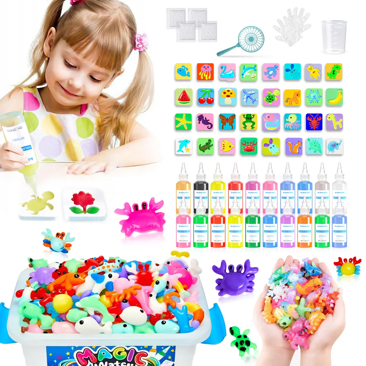 Magic Water Elf Toy Kit,Aqua Fairy Water Gel kit with 20 Magic Gel&18 Molds-Easter Craft, Water Pets, Birthday Gifts