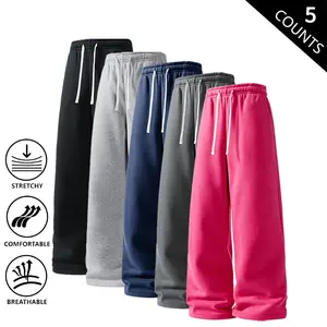 Men’s 5-Pack Loose Wide-Leg Sweatpants – Comfortable Stretch Joggers with Drawstrings for Casual Wear, Gym, and Streetwear