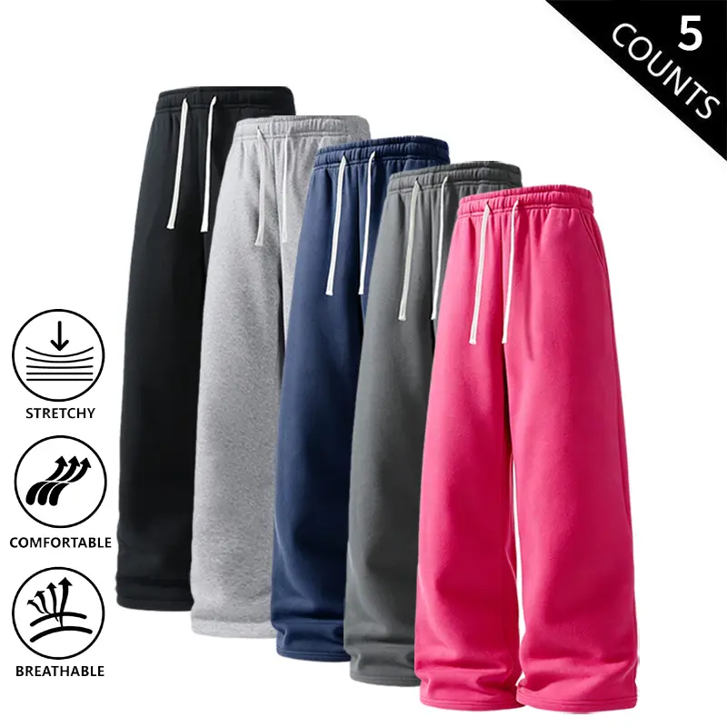 Men’s 5-Pack Loose Wide-Leg Sweatpants – Comfortable Stretch Joggers with Drawstrings for Casual Wear, Gym, and Streetwear