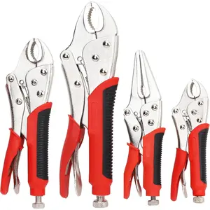4- Locking Pliers Set with Heavy Duty Grip, 5", 7" and 10" Curved Jaw, 6-1/2" Long Nose Locking Pliers Included, Vise Grip Wrench Set