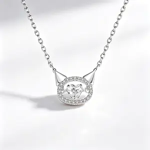 SANRIO Kuromi Beating Heart Necklace – Gothic Kawaii Sparkling Pendant with Cat Ears Charm for Women & Girls
