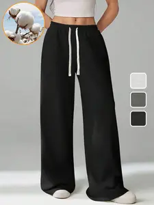 Women's Comfy All-Season Drawstring Waist Pants, Casual Loose Fitting Cotton Trousers, Women's Bottoms for Daily Life & Travel, Relaxed Fit