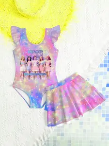 Women's K-Pop Starry Sky Printed Swimsuit Set, Slim Fit Two Piece Bathing Suit, All over Print Design, Perfect for Beachwear & Pool Parties