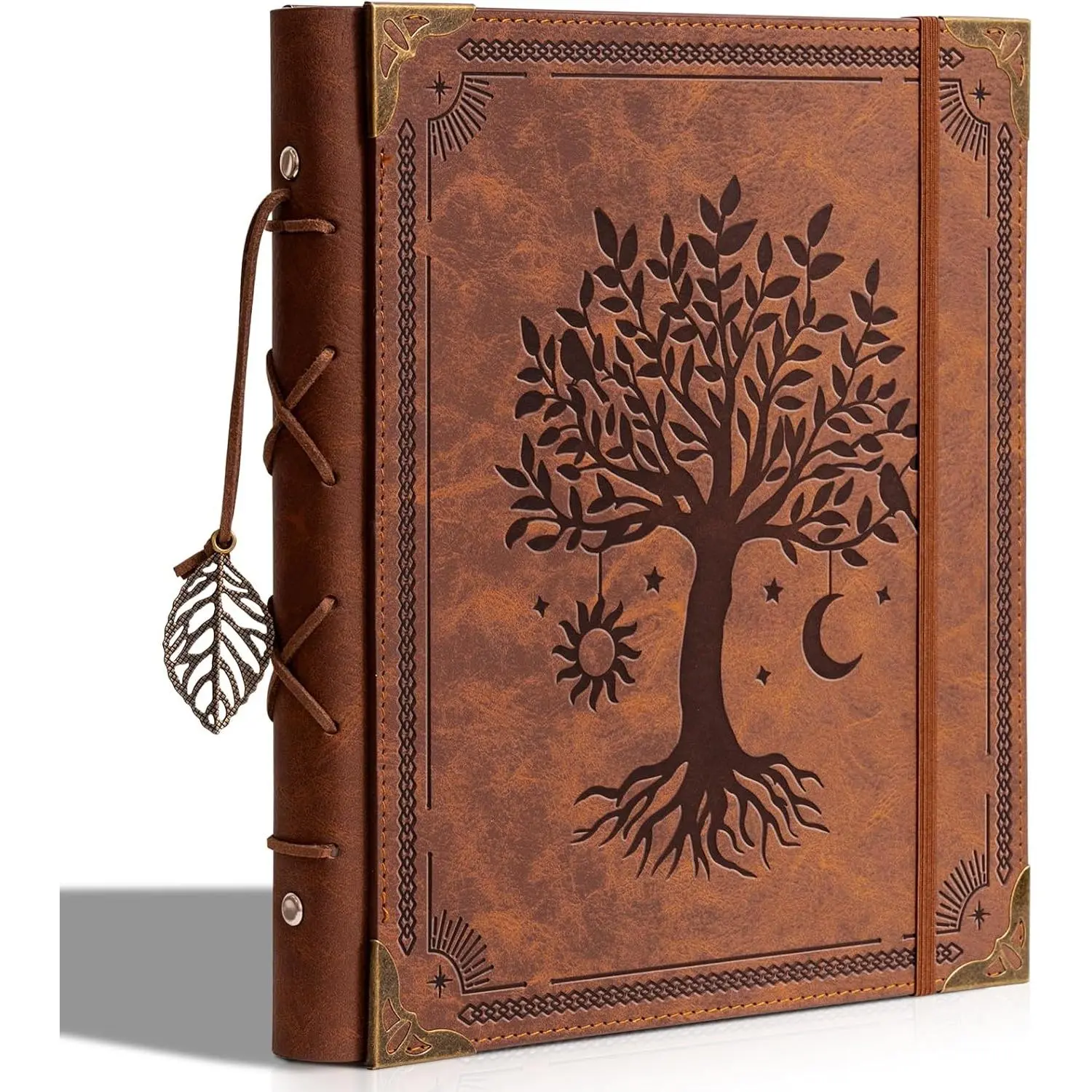 Photo Album 4x6 Leather Scrapbook Album with Writing Space 120 Photos & 30 Sheets DIY Paper Memory Albums Book for Anniversary Travel Vacation Family Tree, Brown