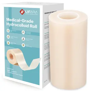 LIFARA Hydrocolloid Roll for Wound Care - Cut-to-Size, Extra Large Hydrocolloid Patch Bandages with Self-Adhesive, Ultra Absorbent, Flexible & Waterproof, First Aid Kit Essential (4in*10ft, 19.7mil/ 0.5mm Thickness))