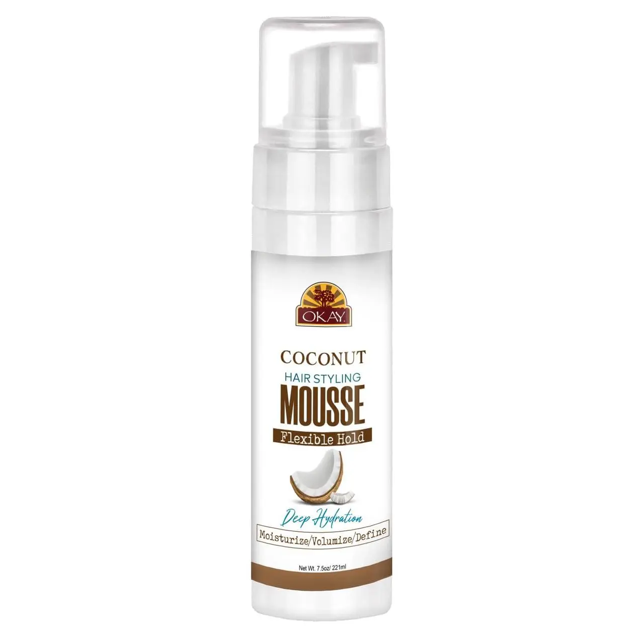 OKAY Coconut Haircare Styling Mousse - 8 oz (222 ml), Unisex Frizz Control Formula for Normal Hair, Boosts Shiny, Voluminous, Bouncy Hair, Shiny Hair