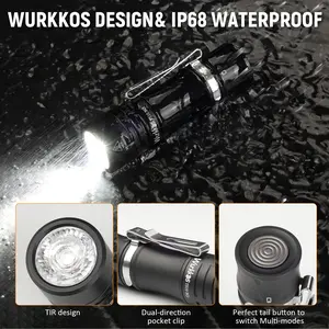 WURKKOS TS10SG Powerful Mini EDC Flashlight with 1*SFT25R & 3*RGB Aux LEDs 1650 Lumens IP68 Waterproof Usb Rechargeable Headlamp