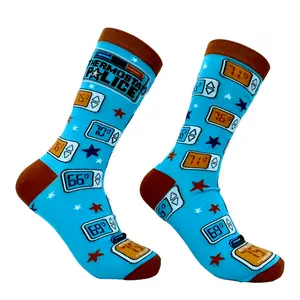 Men's Thermostat Police Socks Funny HVAC Heating Air Conditioning Joke Footwear Funny Graphic Socks Comfortable Fitted Spandex Cotton