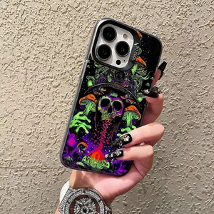 Stylish and Simple Skull Mushroom Pattern Drop-Resistant Phone Case, Suitable for iPhone 17 Air/16 plus/15 Pro Max/14 Pro/13/12/11/Xs Max/X Phone Case, suitable for Halloween Gifts to Family Friends Lover Boyfriend Girlfriend Gift Best Choice Cy49