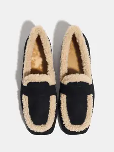 Women's Fashion Easy Slip-On Velvet Round Toe Shoes, 2026 New Faux Fur Lined Comfortable Loafers, Versatile Casual Footwear, Fluffy Flats