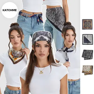 KatchMe Women's Versatile Satin Square Scarf, Basic Allover Print Silk Like Soft Neck Scarf, Chic Color-Matching Lightweight Silk Scarves for Lady