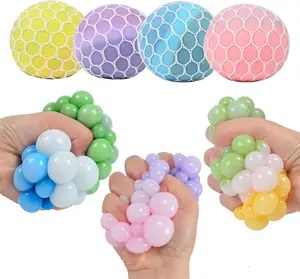 4 PCS Colorful Mesh Grape Stress Balls - Squeeze Color Change Fidget Toys