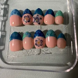 Blue Floral Press on Nails Kit, Multi-Pack gel-x Set with Glue, small Sizes for Beauty & Personal Care Nail Art Decoration
