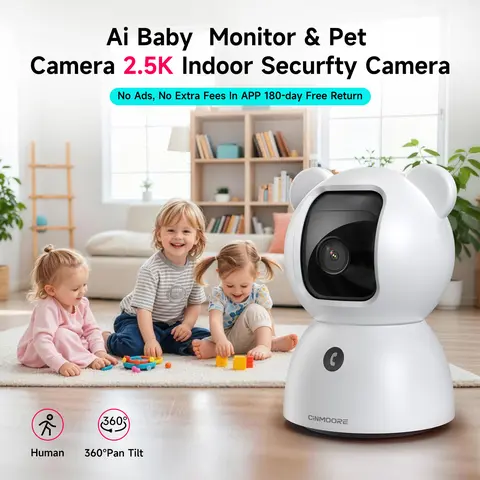CINMOORE 2.5MP Indoor Security Camera C2LU - 360° Pan-Tilt, 110° Vertical Tilt, AI Motion Detection, Cry & Fast Emergency Detection, 2-Way Audio, Night Vision, Micro SD Slot, 2.4GHz & 5GHz WiFi, AOR Recording Tech, Smart Home Monitoring Gadget, Cry Detect