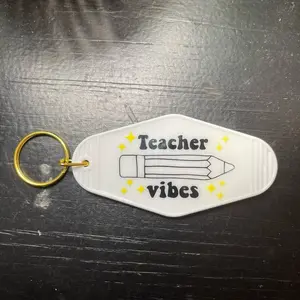 “Teacher vibes” motel style keychain with resin