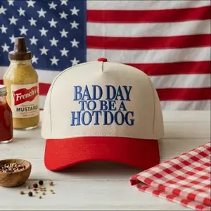 Bad Day To Be a Hot Dog Embroidered Trucker Hat, Baseball hat, Summer hat, Funny trendy trucker snapback hat Fourth of July hat, 4th of July