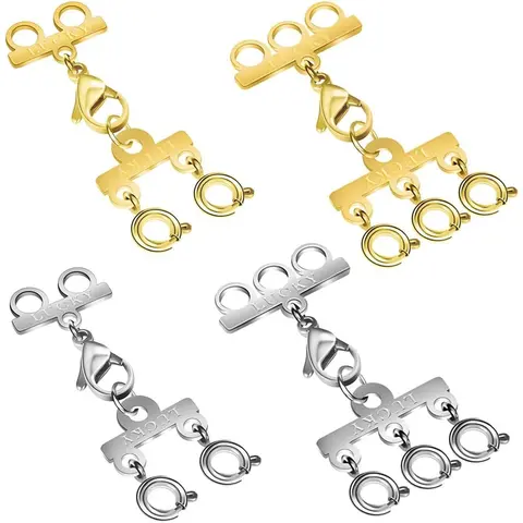 Layered Necklace Clasps - 4pcs Golden Silver (2Golden+2Silver), Silver Finish, Sleek Design, Sturdy Construction, Jewelry Connectors, Necklace Accessories, Multi-Strand Separators, Secure Hold for Layered Looks