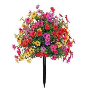 Artificial Flowers for Outdoor Indoor Garden Home Decoration, Plastic Faux Flowers, Faux Flower Daisy with Eucalyptus Leaves Fake Plants Greenery Boxwood Porch Patio