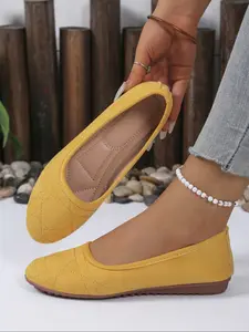 Women's Round Toe Slip-On Flats, Soft PU Leather Casual Shoes, Lightweight Rubber Sole, All-Season Comfortable Design, Fashionable Flats