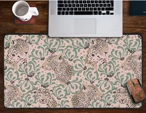 Leopard Desk Mat, Blush Pink And Green Deskmat, Botanical Palm Leaf Cheetah Desk Pad, Tropical Jungle Mouse Pad, Safari Animal Print Deskpad